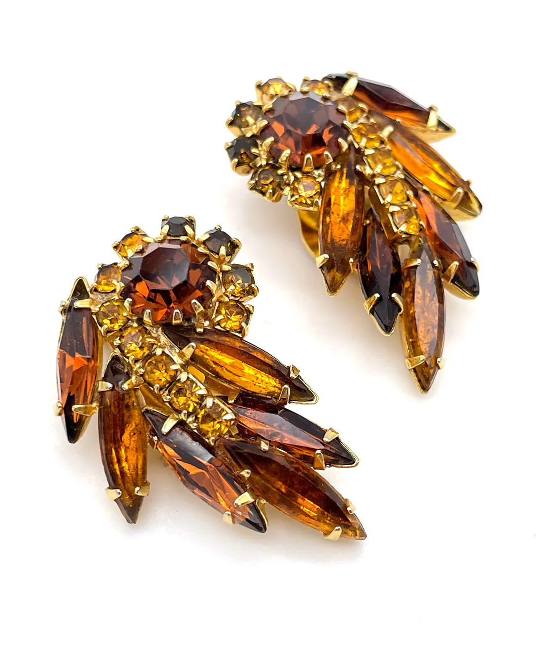 【USA輸入】ヴィンテージ アンバー トパーズ ビジュー イヤリング/Vintage Amber Topaz Bijou Clip On Earrings