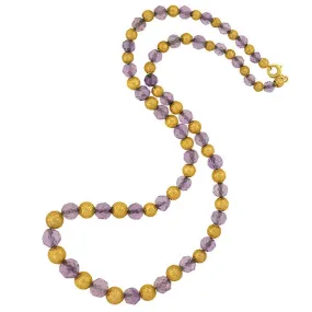 Victorian 14kt Amethyst & Etruscan Bead Necklace