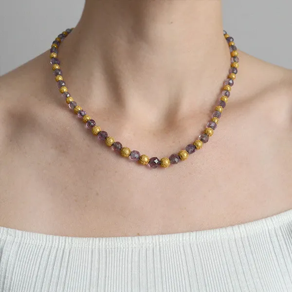 Victorian 14kt Amethyst & Etruscan Bead Necklace