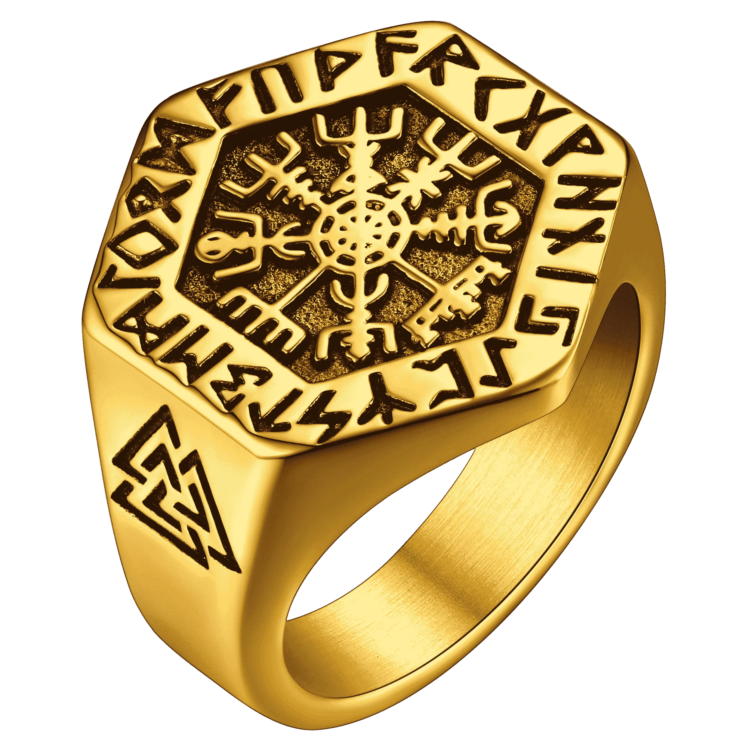 Viking Hexagon Compass Ring With Runes For Men