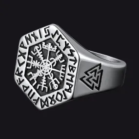 Viking Hexagon Compass Ring With Runes For Men