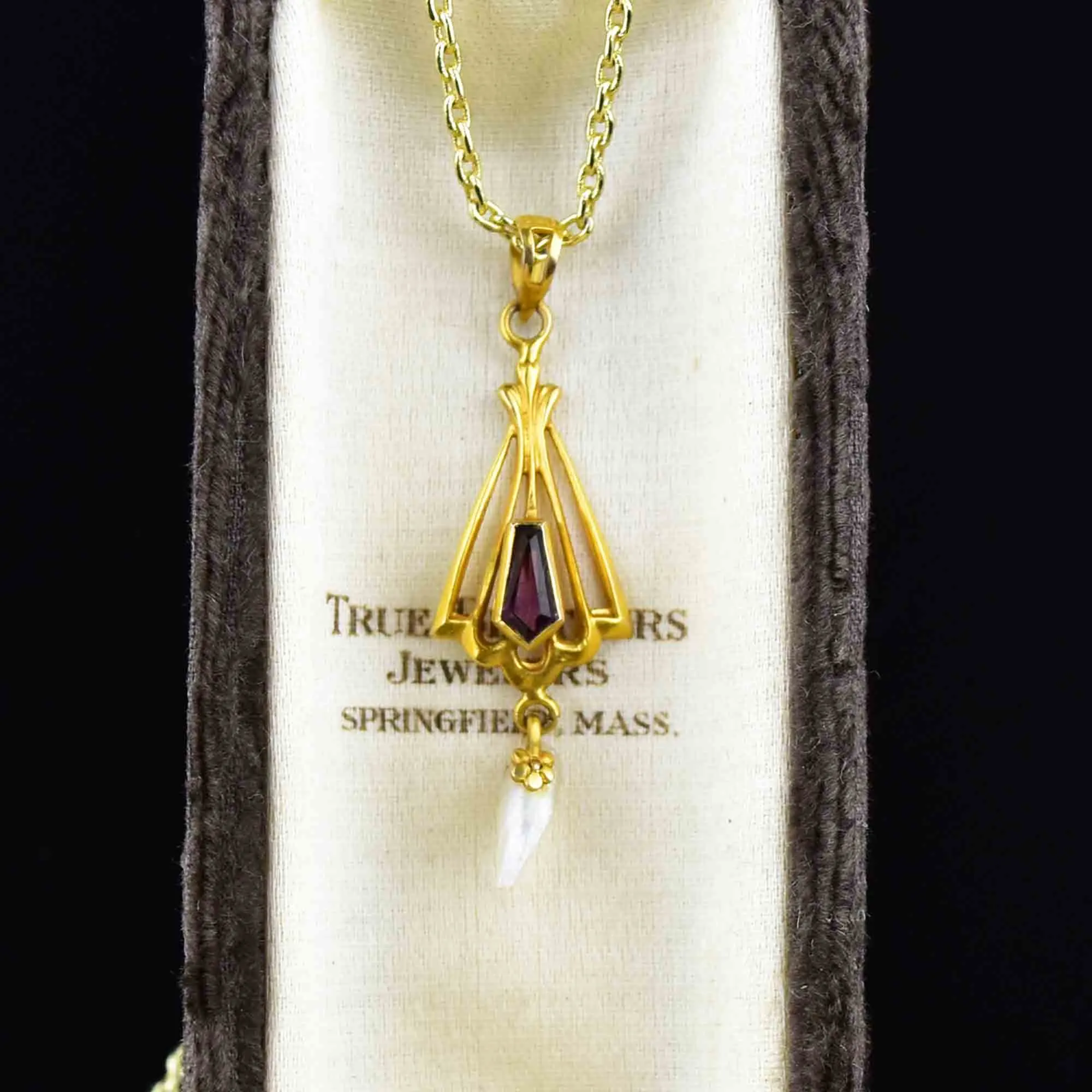 Vintage 10K Gold Amethyst Pearl Lavaliere Necklace