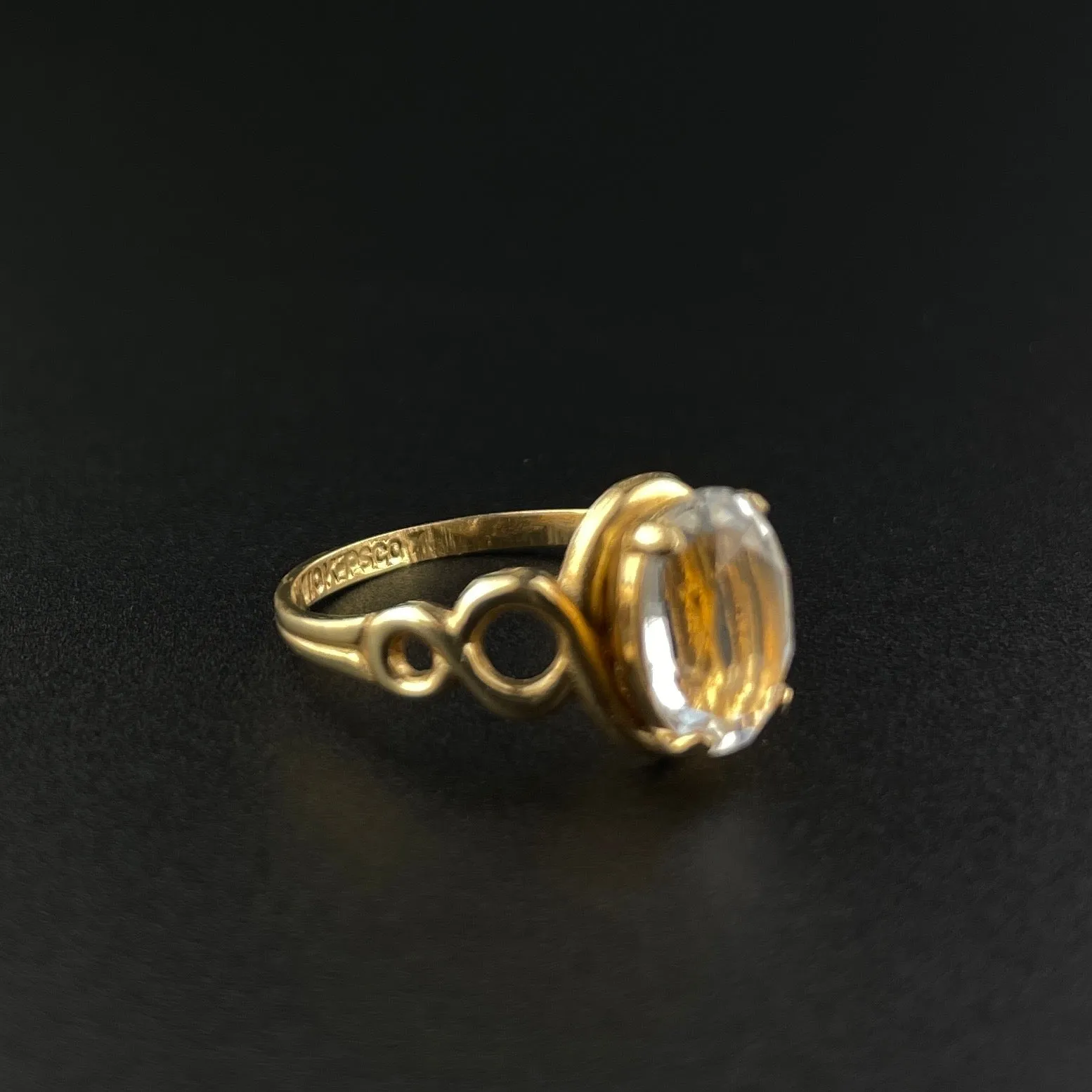 Vintage 10K Gold Crystal Infinity Solitaire Ring, Sz 3 1/2