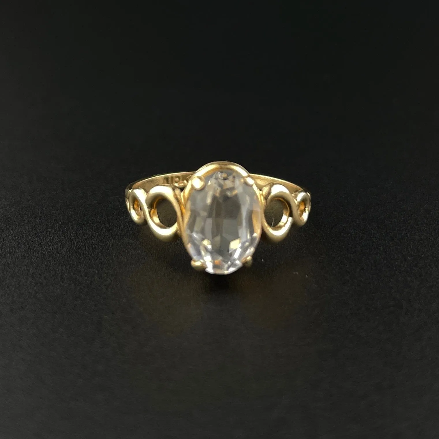 Vintage 10K Gold Crystal Infinity Solitaire Ring, Sz 3 1/2