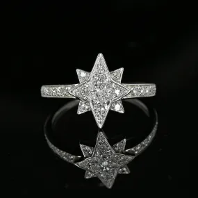 Vintage 14K White Gold Diamond Cluster Star Ring