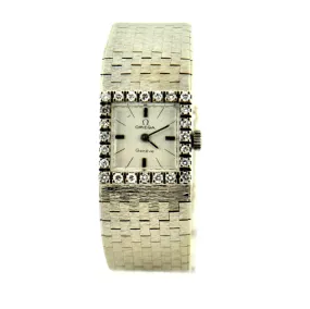 Vintage 18 Karat White Gold Omega Geneve Ladies Diamond Watch