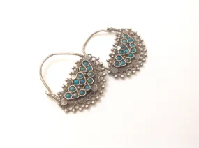 Vintage Afghani Earrings Uzbek Style Silver and Turquoise