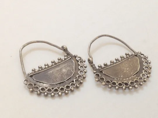 Vintage Afghani Earrings Uzbek Style Silver and Turquoise