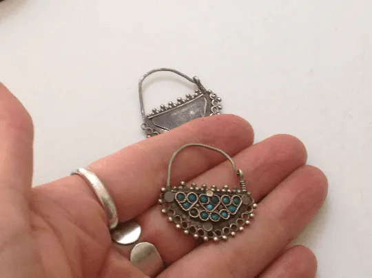 Vintage Afghani Earrings Uzbek Style Silver and Turquoise