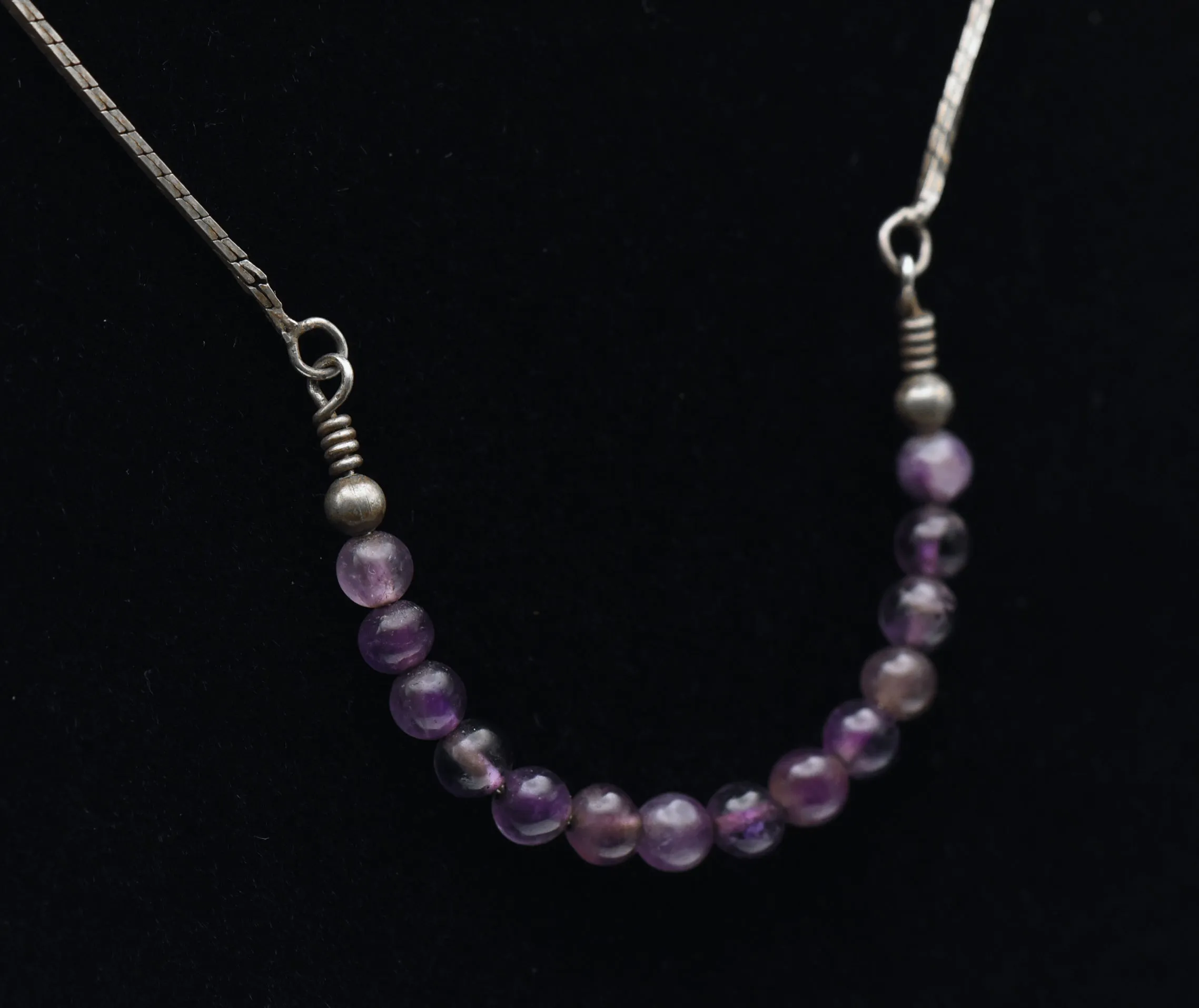 Vintage Italian Sterling Silver and Amethyst Bead Chain Necklace - 16.25"