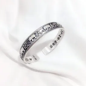 Vintage Jewelry Elephant Bangle Bracelet Carved Scriptures  in 925 Sterling Silver