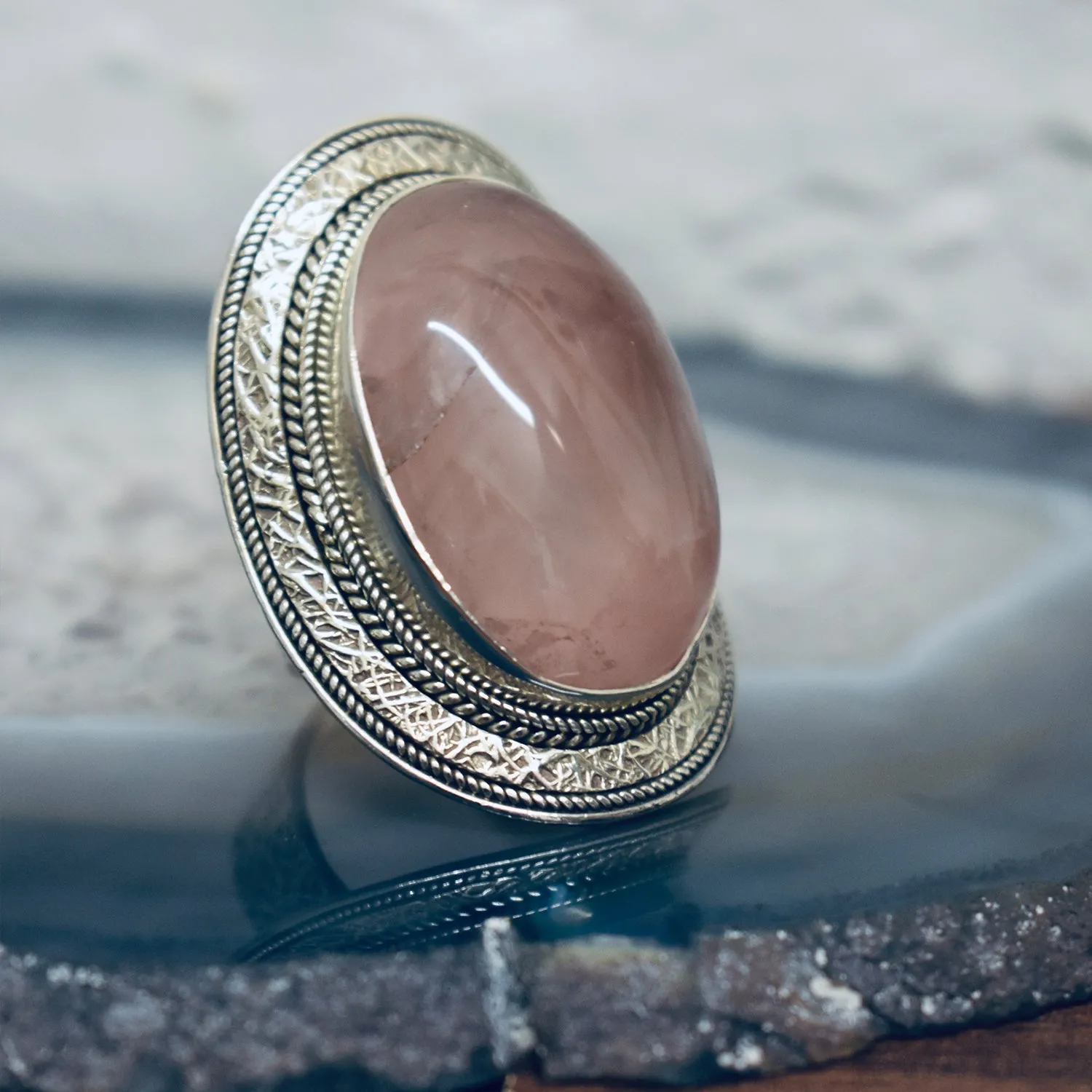 Vintage Rose Quartz Ring (925) Sterling Silver