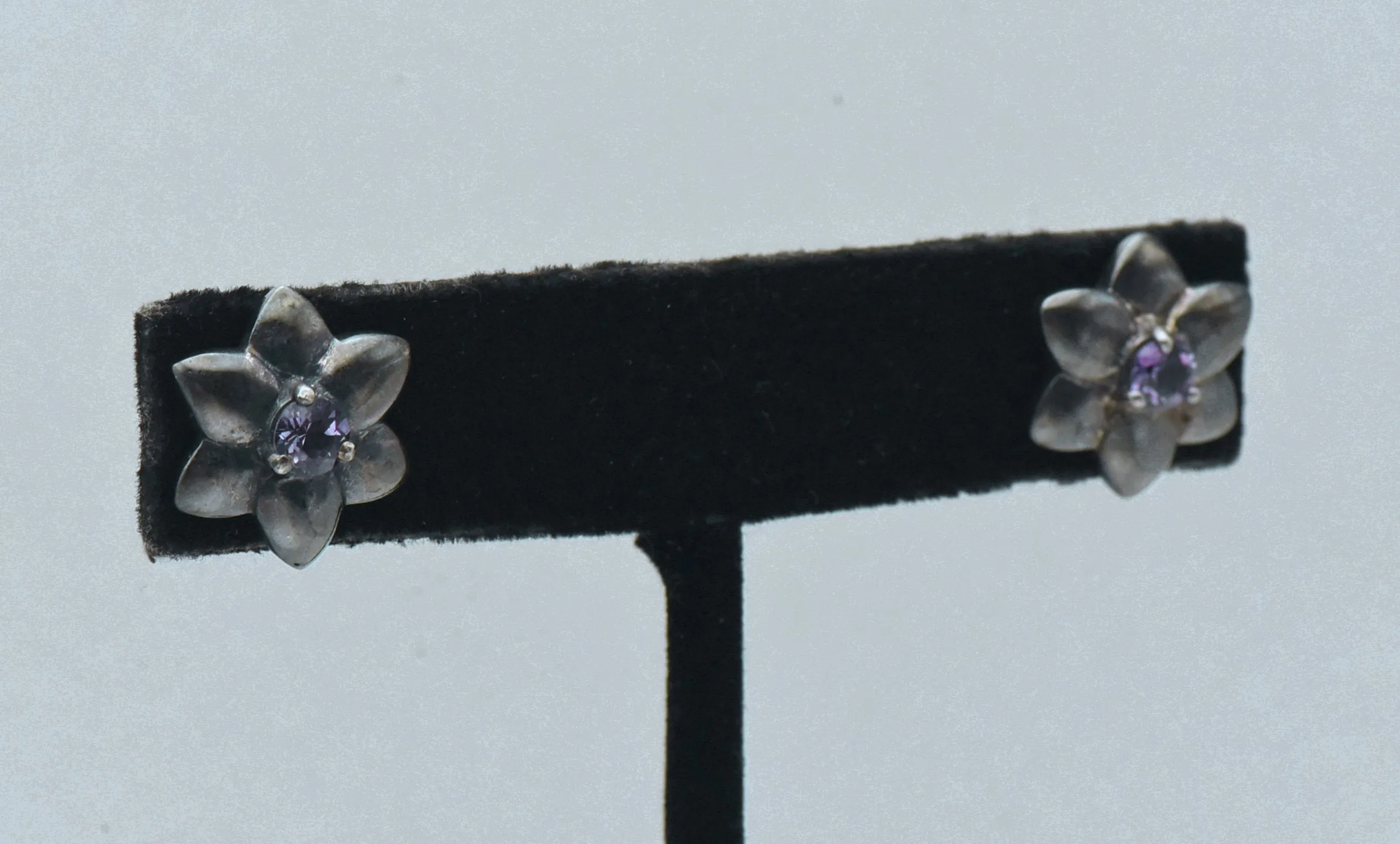 Vintage Sterling Silver and Amethyst Flower Stud Earrings