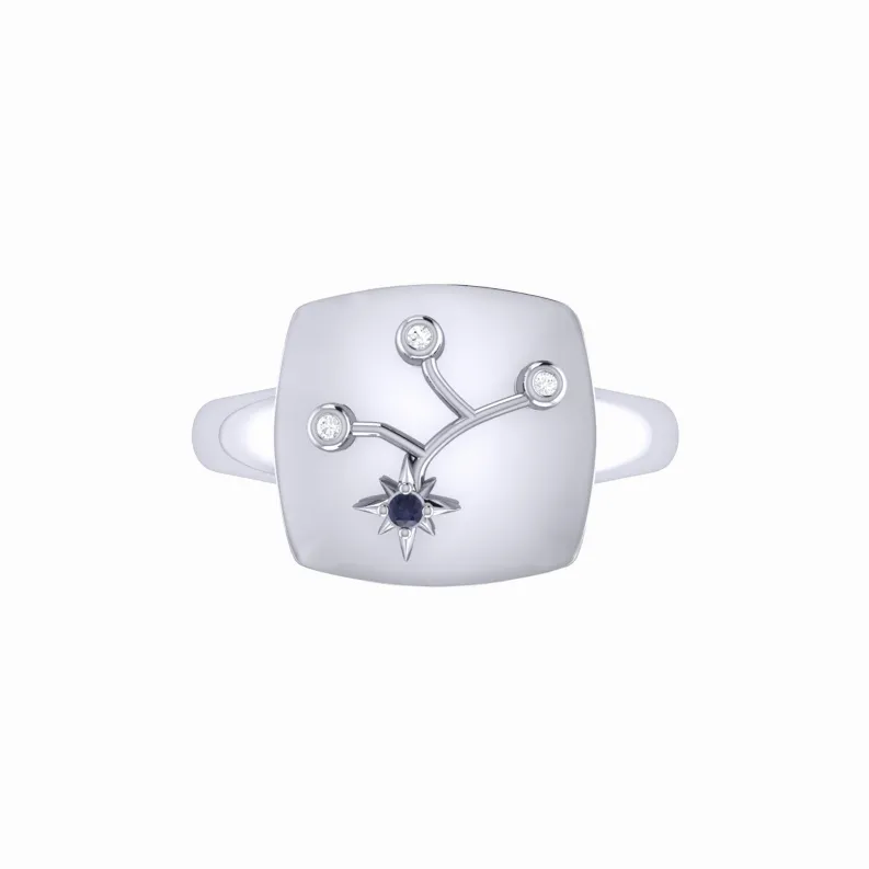 Virgo Maiden Blue Sapphire & Diamond Constellation Signet Ring in Sterling Silver