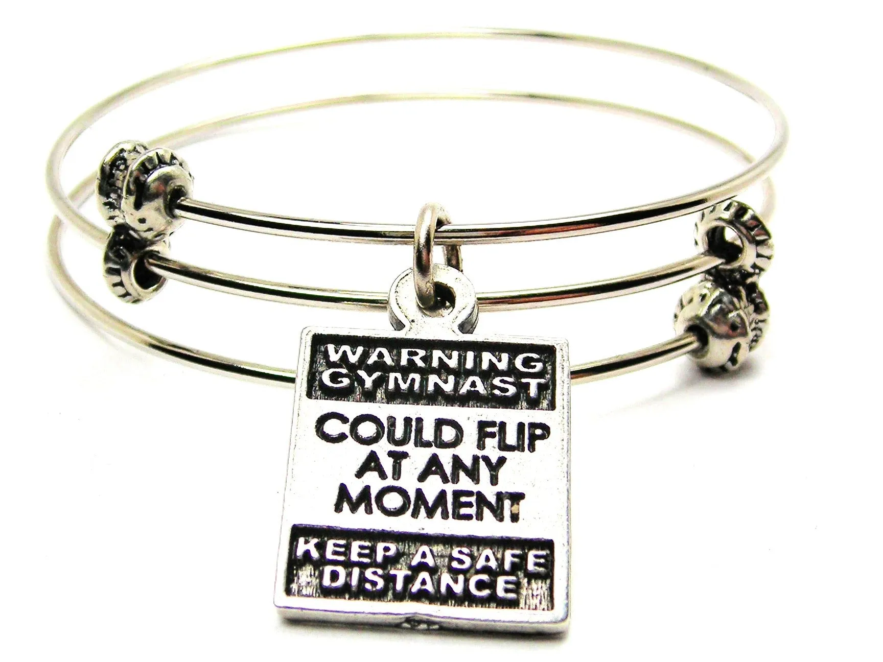 Warning Gymnast Could Flip At Any Moment Triple Style Expandable Bangle Bracelet