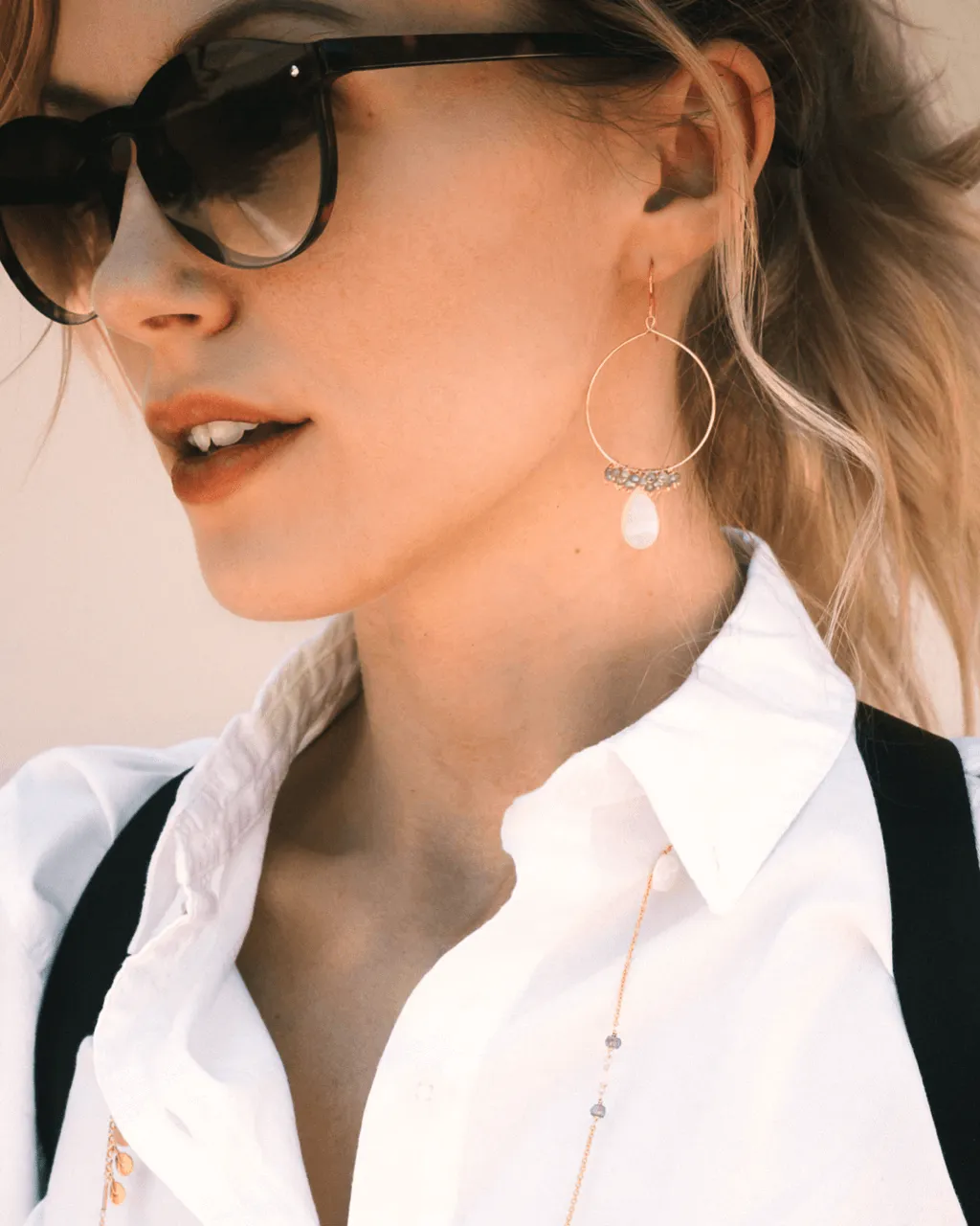 White Chalcedony & Labradorite Layering Necklace & Earring Set