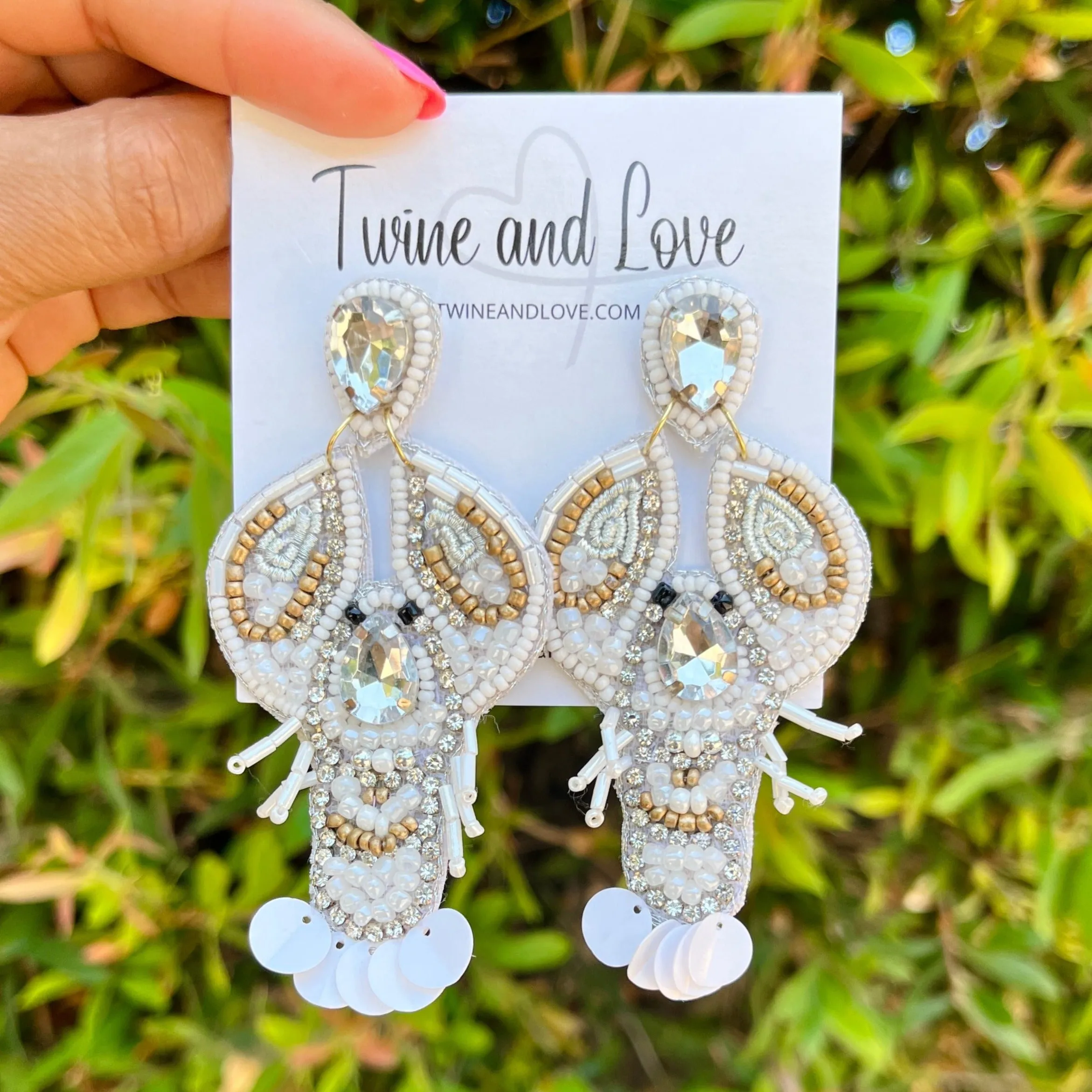 White Crawfish Beaded Earrings