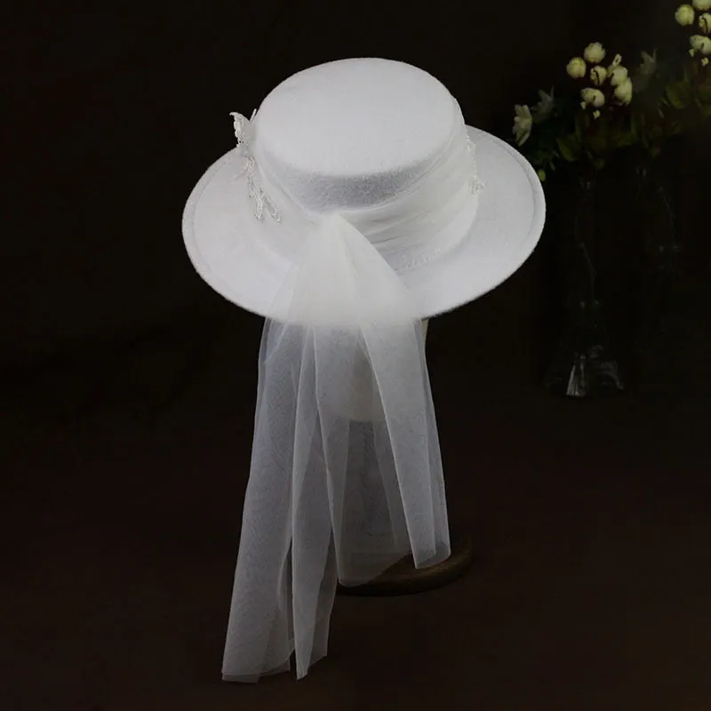 White Yarn Lace Flower Bridal Wedding Hat Ladies Elegant Church Veil Hat