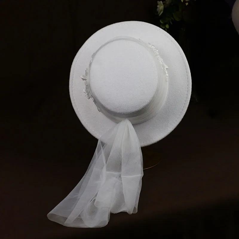 White Yarn Lace Flower Bridal Wedding Hat Ladies Elegant Church Veil Hat