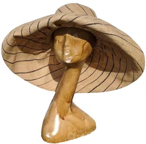 Wide Brim Raffia Straw Hat | Natural With Black Stripes | 7 Inches Brim