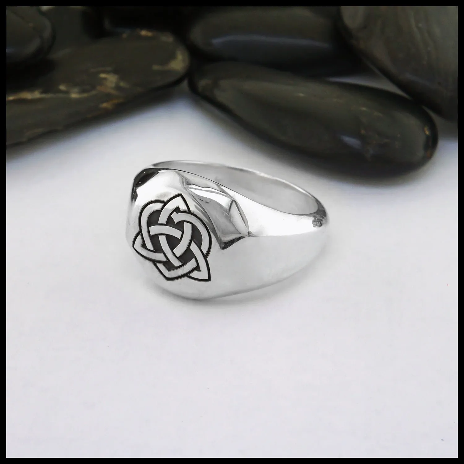 Wide Celtic Trinity Knot Heart Signet Ring