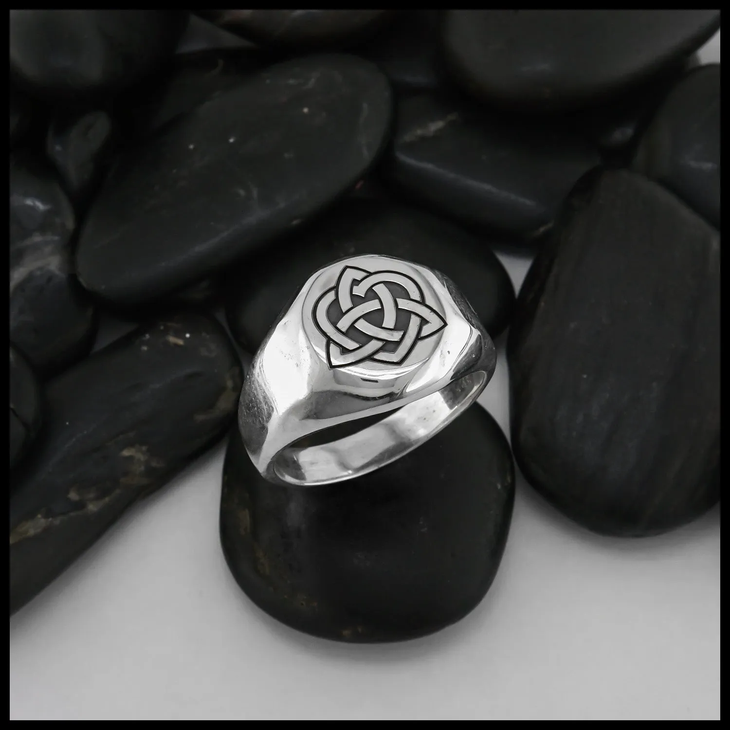 Wide Celtic Trinity Knot Heart Signet Ring