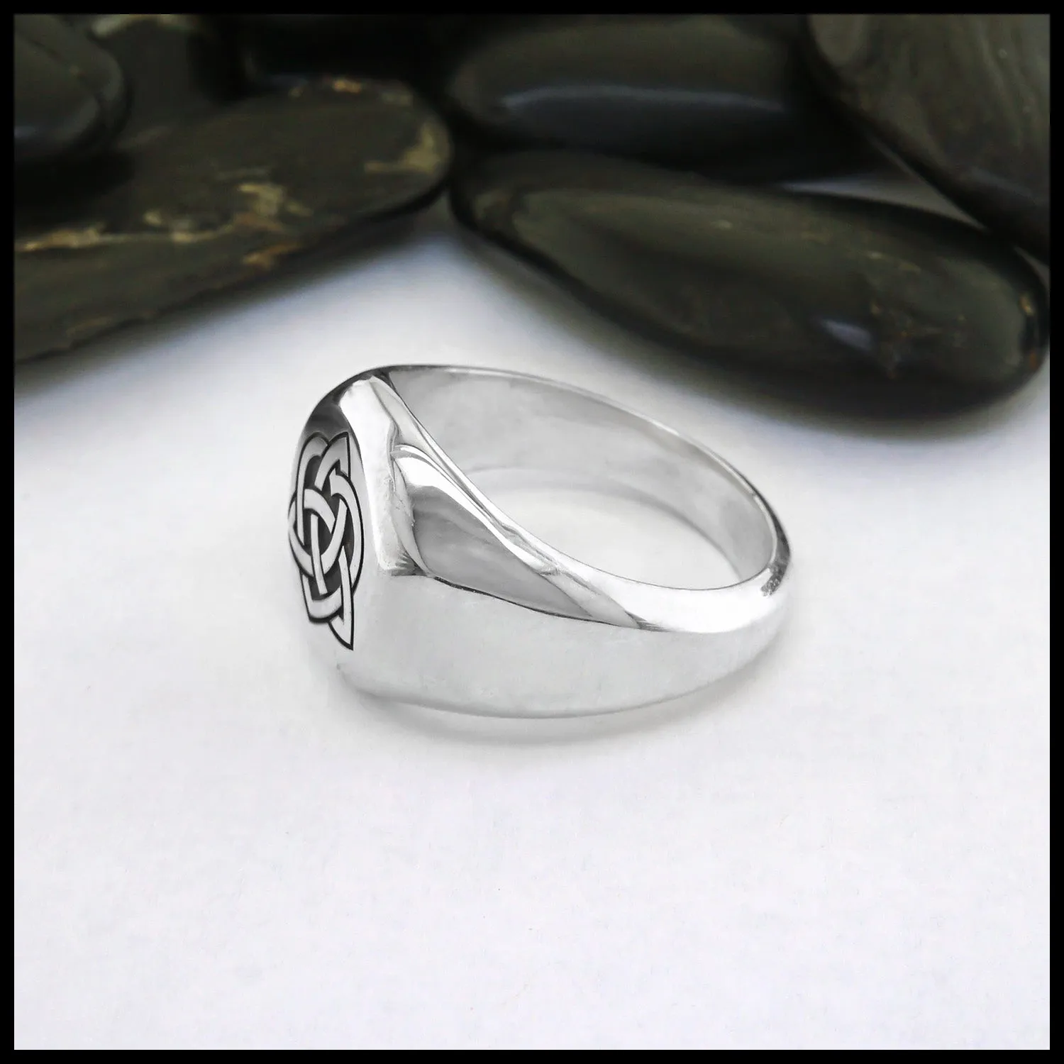 Wide Celtic Trinity Knot Heart Signet Ring