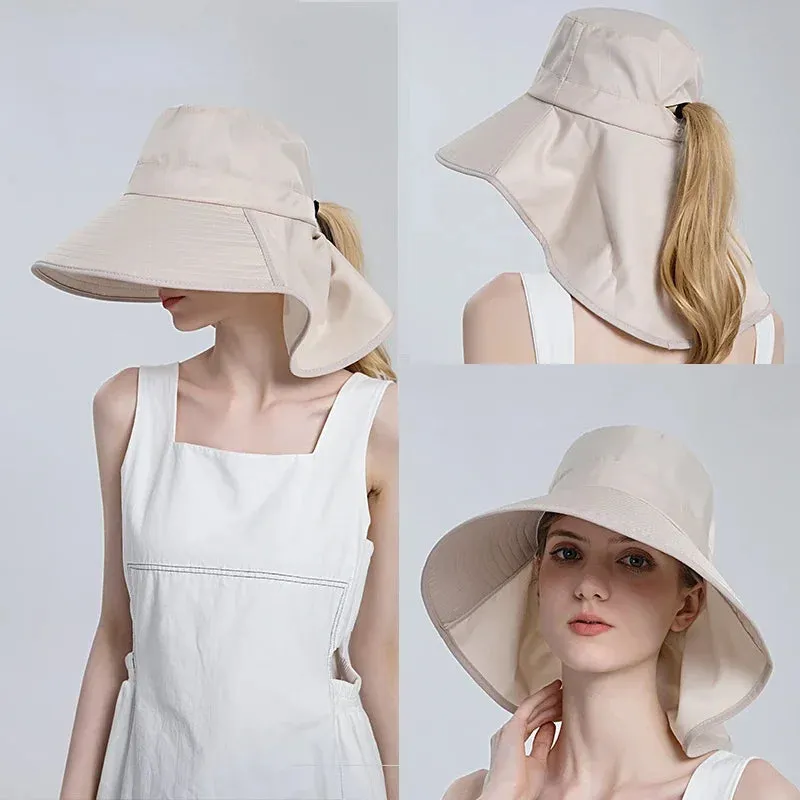 Women Outdoor Neck UV Protection Wide Brim Bucket Hat