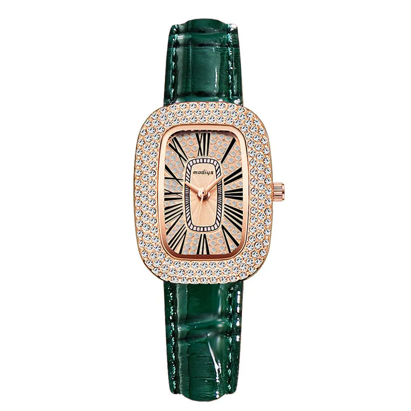 Women's Rhinestones Square Watches Minimalist Luxury Ladies Leather Wristwatches Casual