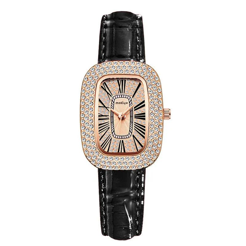 Women's Rhinestones Square Watches Minimalist Luxury Ladies Leather Wristwatches Casual