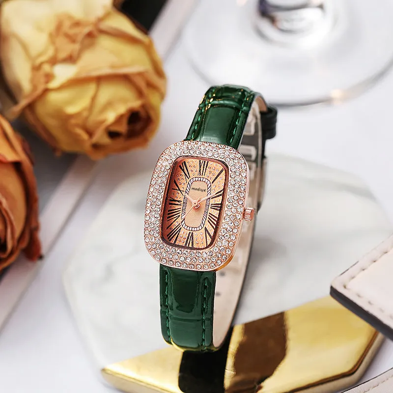 Women's Rhinestones Square Watches Minimalist Luxury Ladies Leather Wristwatches Casual