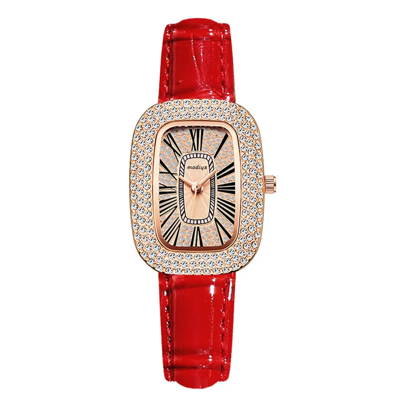 Women's Rhinestones Square Watches Minimalist Luxury Ladies Leather Wristwatches Casual