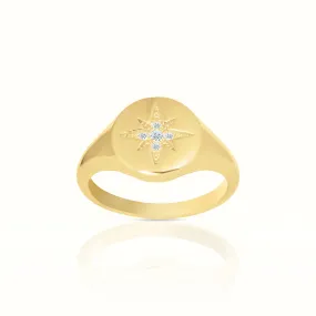 Women's Vermeil Micro Diamond Shinning Star Signet Ring