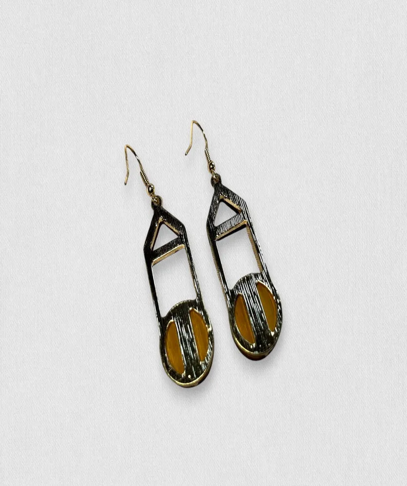 Wood Geometry Drop Earrings Statement Vintage Bohemian