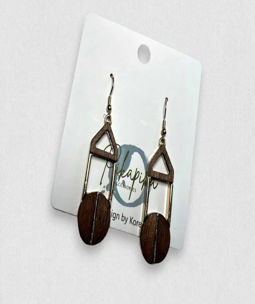 Wood Geometry Drop Earrings Statement Vintage Bohemian