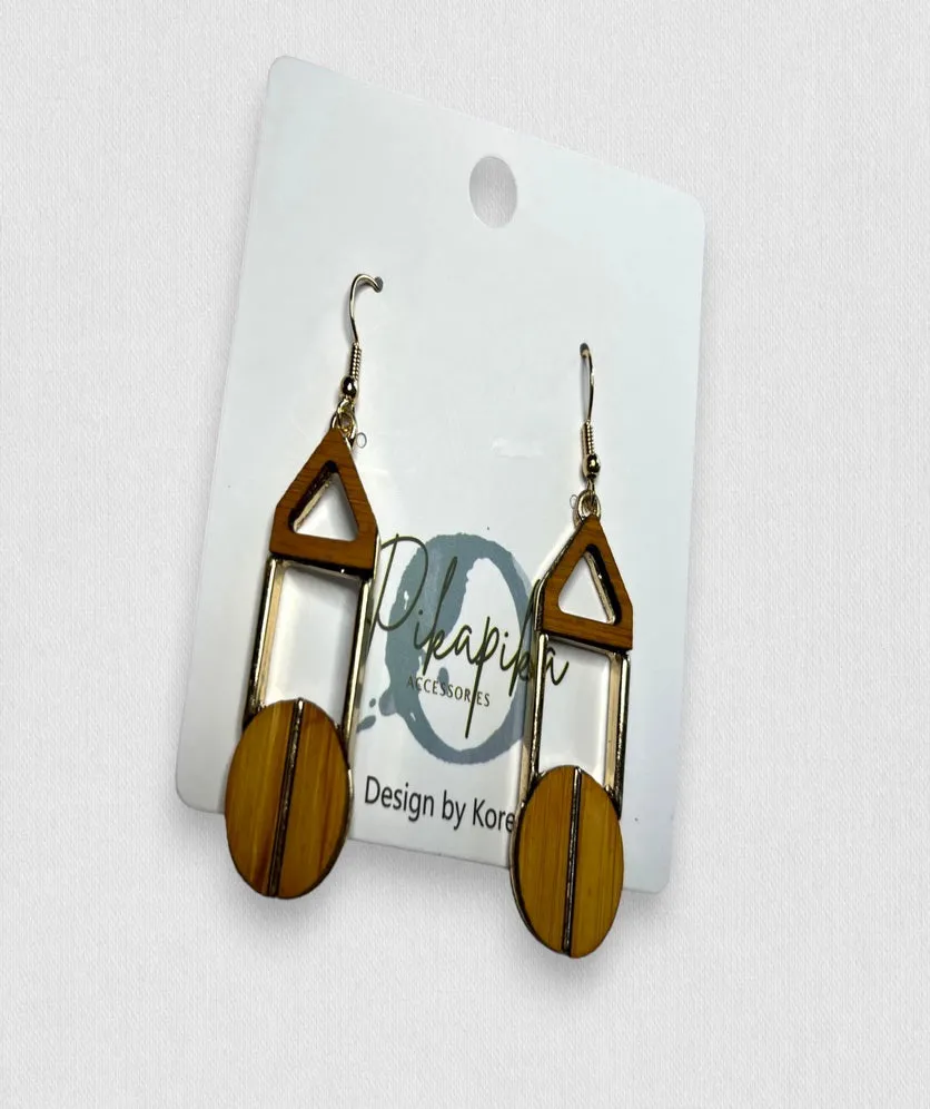 Wood Geometry Drop Earrings Statement Vintage Bohemian