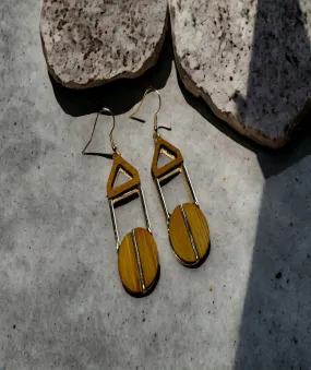 Wood Geometry Drop Earrings Statement Vintage Bohemian