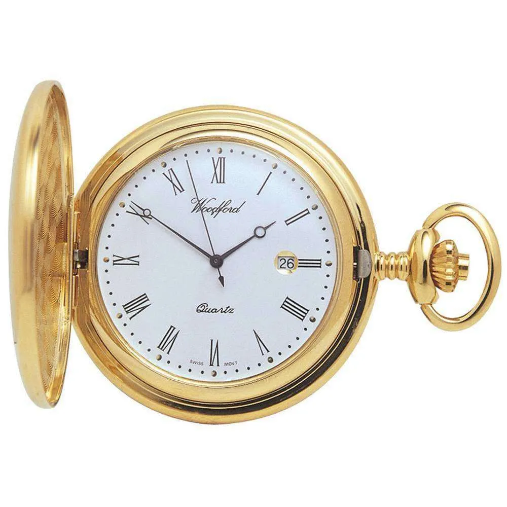 Woodford Gold Plated Full Hunter Quartz Pocket Watch - Gold