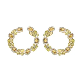 Yellow and Orange Sapphire American Glamour Hoop Earrings