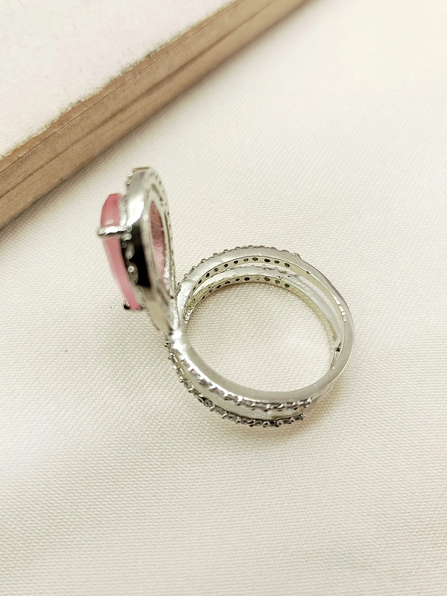 Zurai Baby Pink American Diamond Finger Ring